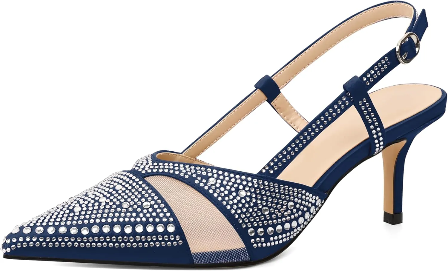 AUMOTED Women Low Heel Pumps Slingback Heels Elegant Pointed Toe 2.5 Inch Heels with Rhinestone Dressy Pumps