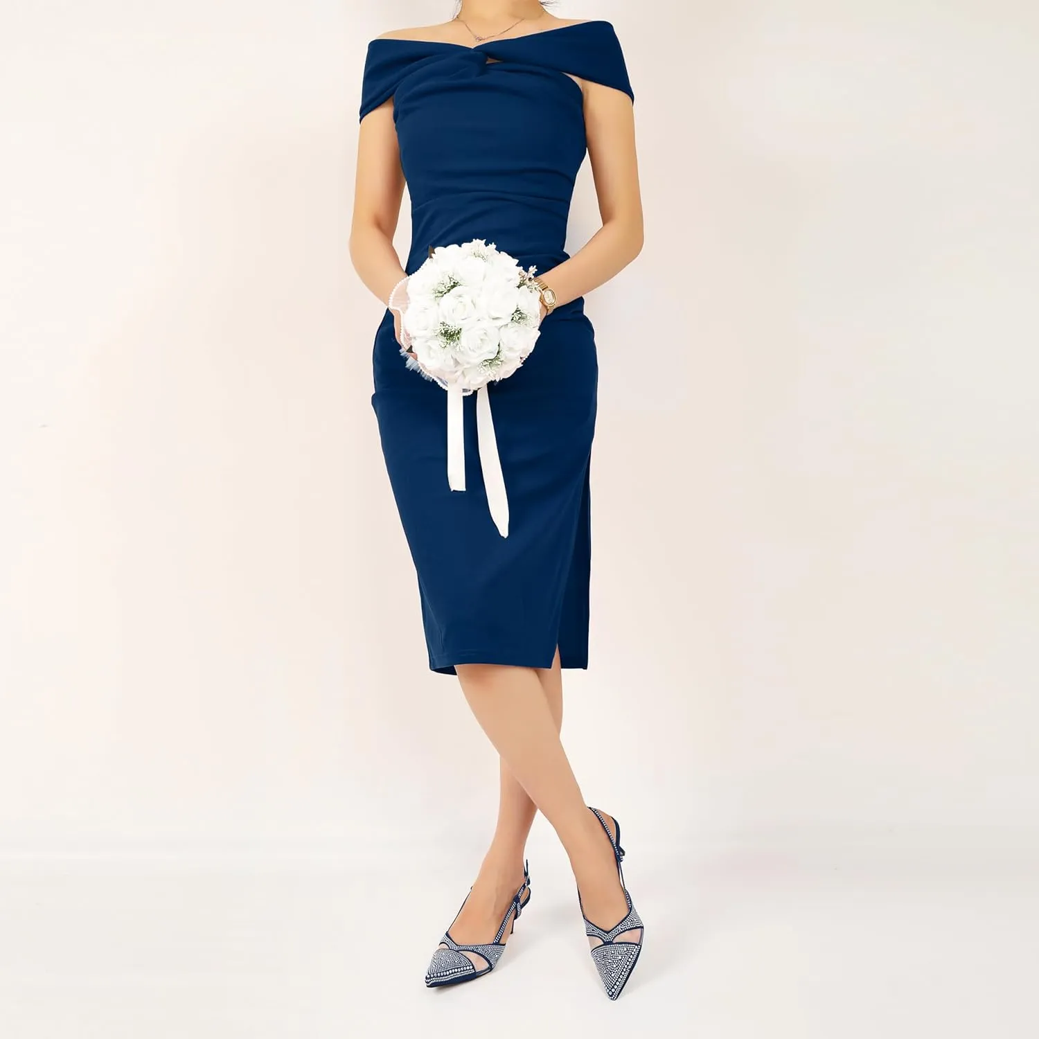 AUMOTED Women Low Heel Pumps Slingback Heels Elegant Pointed Toe 2.5 Inch Heels with Rhinestone Dressy Pumps