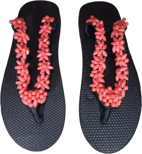 Beaded Flip Flops for Women Summer Style Sandals Comfortable Beach Walking Thong Cushion Sandals Slip On Indoor Outdoor- Colorful Beads