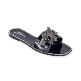 Black Rhinestone Flower W/ Jelly Slide Sandal