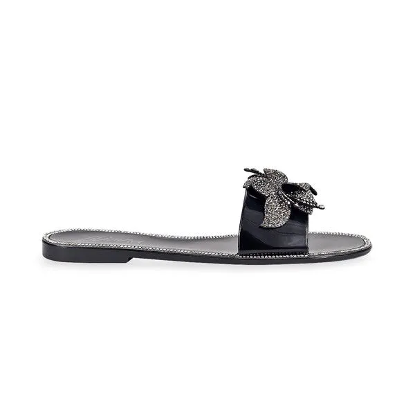 Black Rhinestone Flower W/ Jelly Slide Sandal