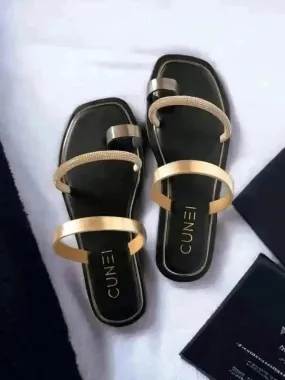 Black Two Strap Loop Flats