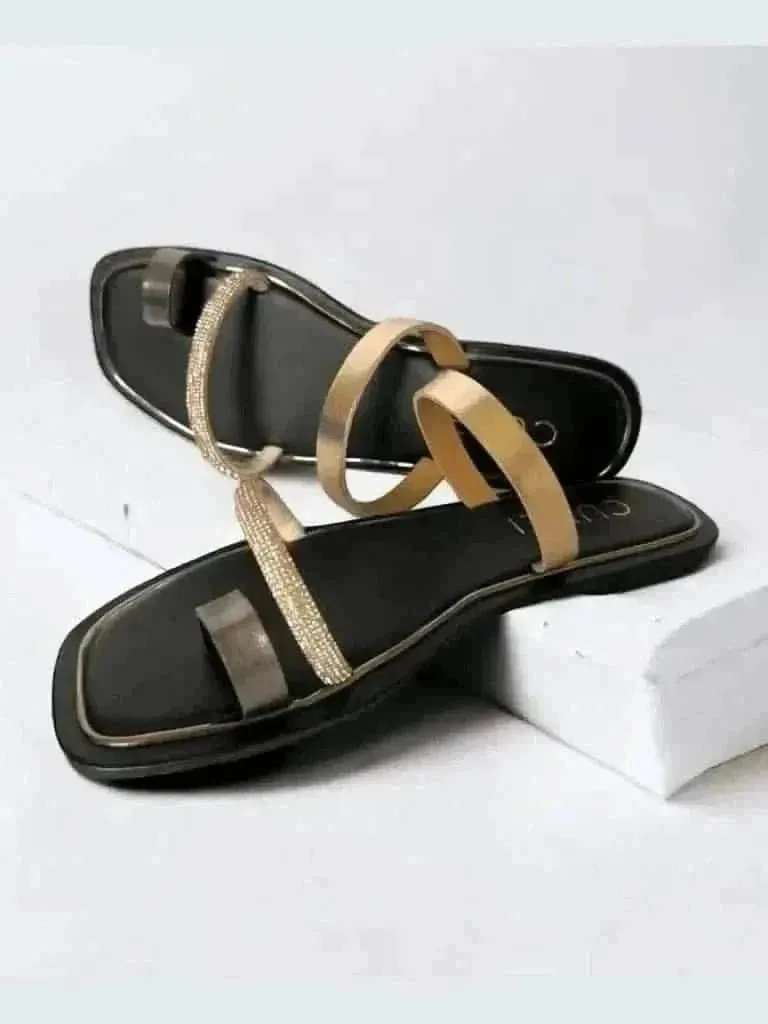 Black Two Strap Loop Flats