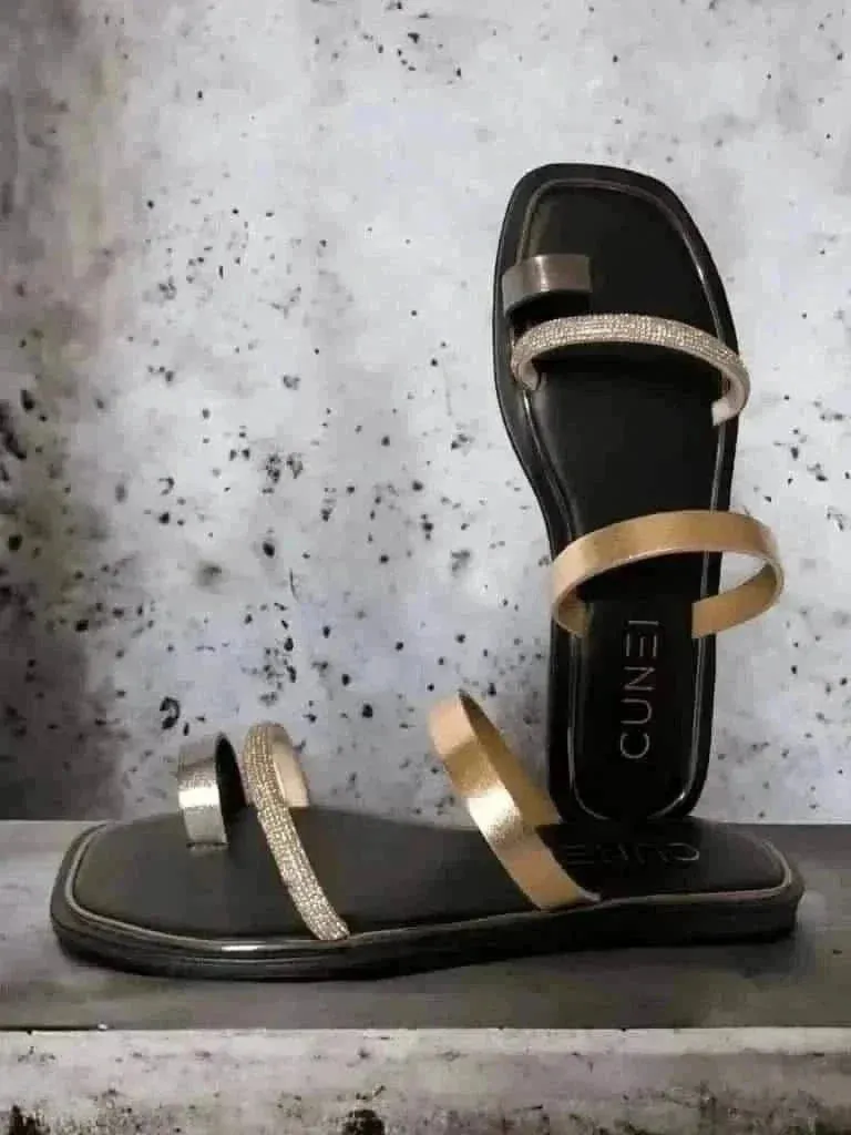 Black Two Strap Loop Flats