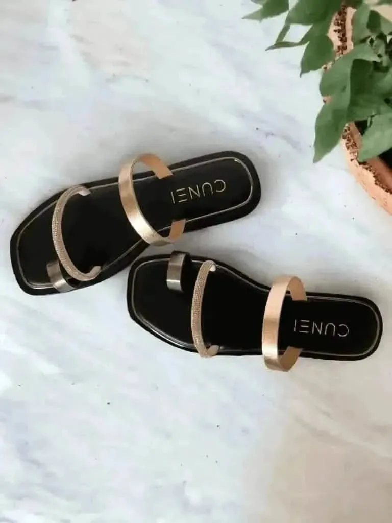 Black Two Strap Loop Flats