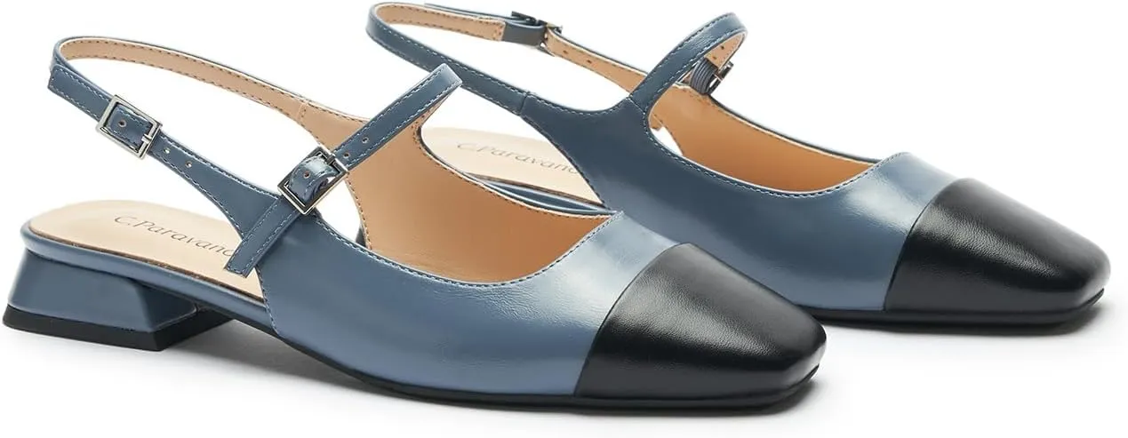 C. Paravano Women's Slingback Sandals, Mary Jane Style Flats with Adjustable Ankle Straps & Square Toe, Stylish Comfortable Casual Shoes
