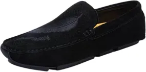 Driving Moccasins Smoking Loafer for Men Genuine Leather Round Toe Leaf Embroidery Perforated Faux Fur Lined Option Comfortable Soft Flat Heel for Any Attire