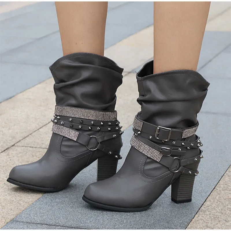 elveswallet Rivet Buckle Strap Boots