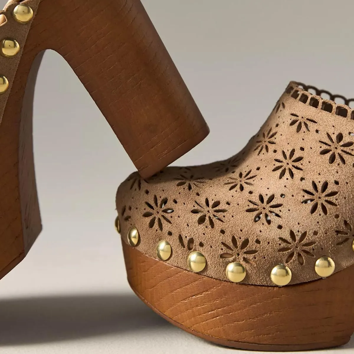 FOWT Women Studded Closed Round Toe Floral Cut Out Backless Platform Mules Chunky Super High Heel Slip on Stylish Dress Club Slide Sandals Size 4-16 US