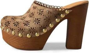 FOWT Women Studded Closed Round Toe Floral Cut Out Backless Platform Mules Chunky Super High Heel Slip on Stylish Dress Club Slide Sandals Size 4-16 US