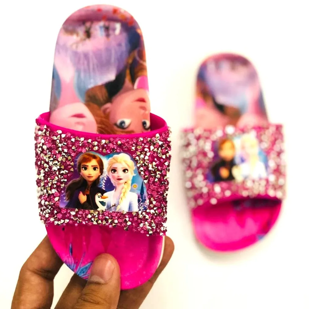 Frozen Shocking Pink Glitter Stones Top Slippers  2210