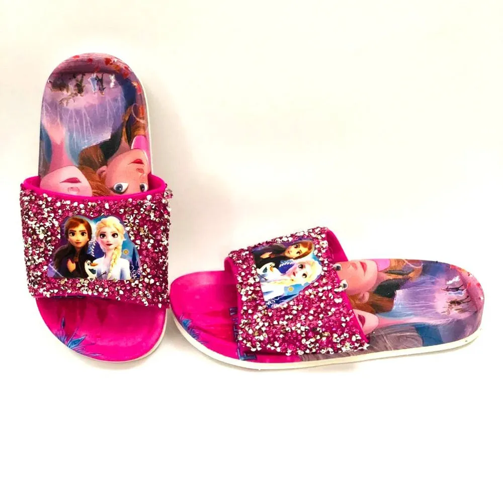 Frozen Shocking Pink Glitter Stones Top Slippers  2210