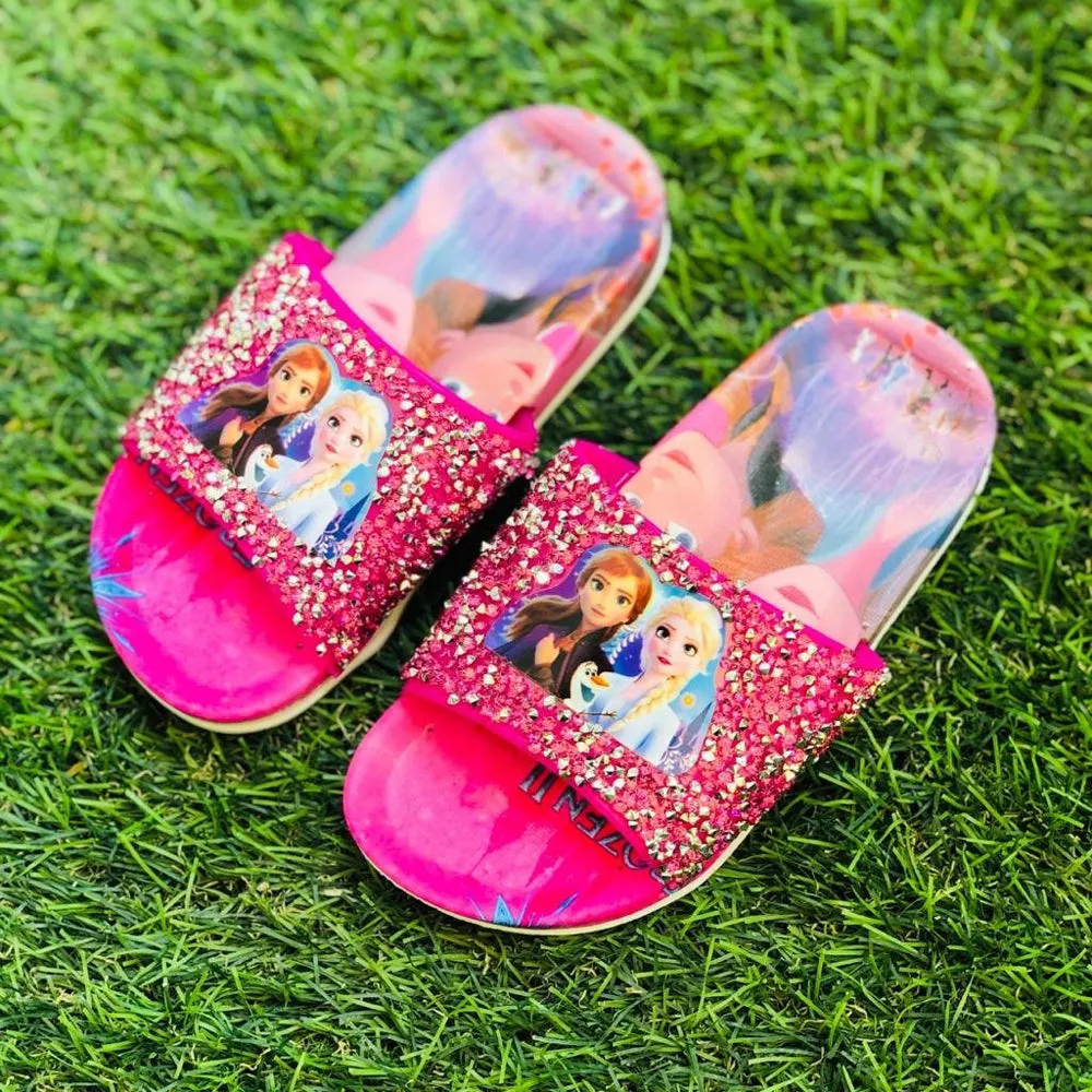 Frozen Shocking Pink Glitter Stones Top Slippers  2210