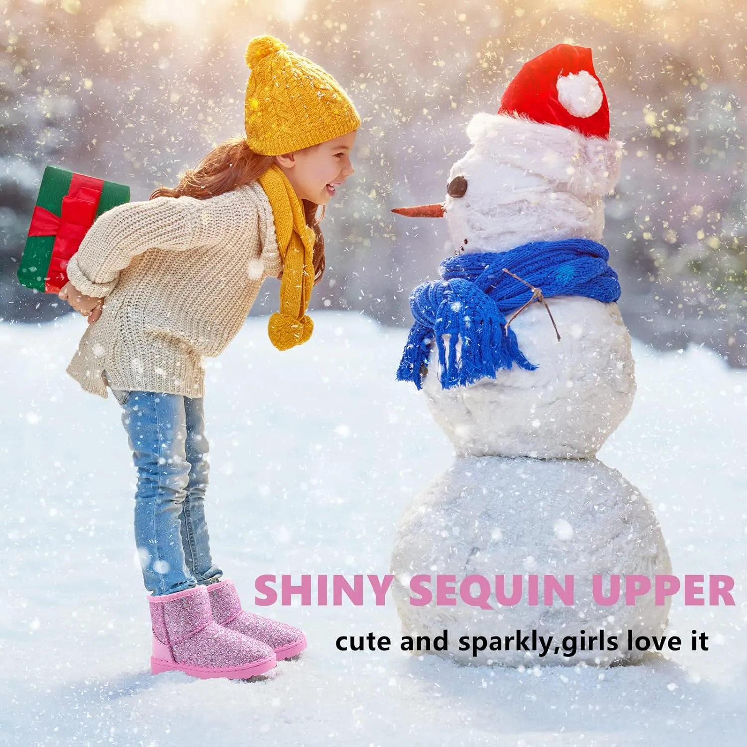 Girls Glitter Snow Boots Toddler/Little Girls Warm Winter Sequin Comfy Cute Durable Outdoor Sparkle Princess Ankle Boots
