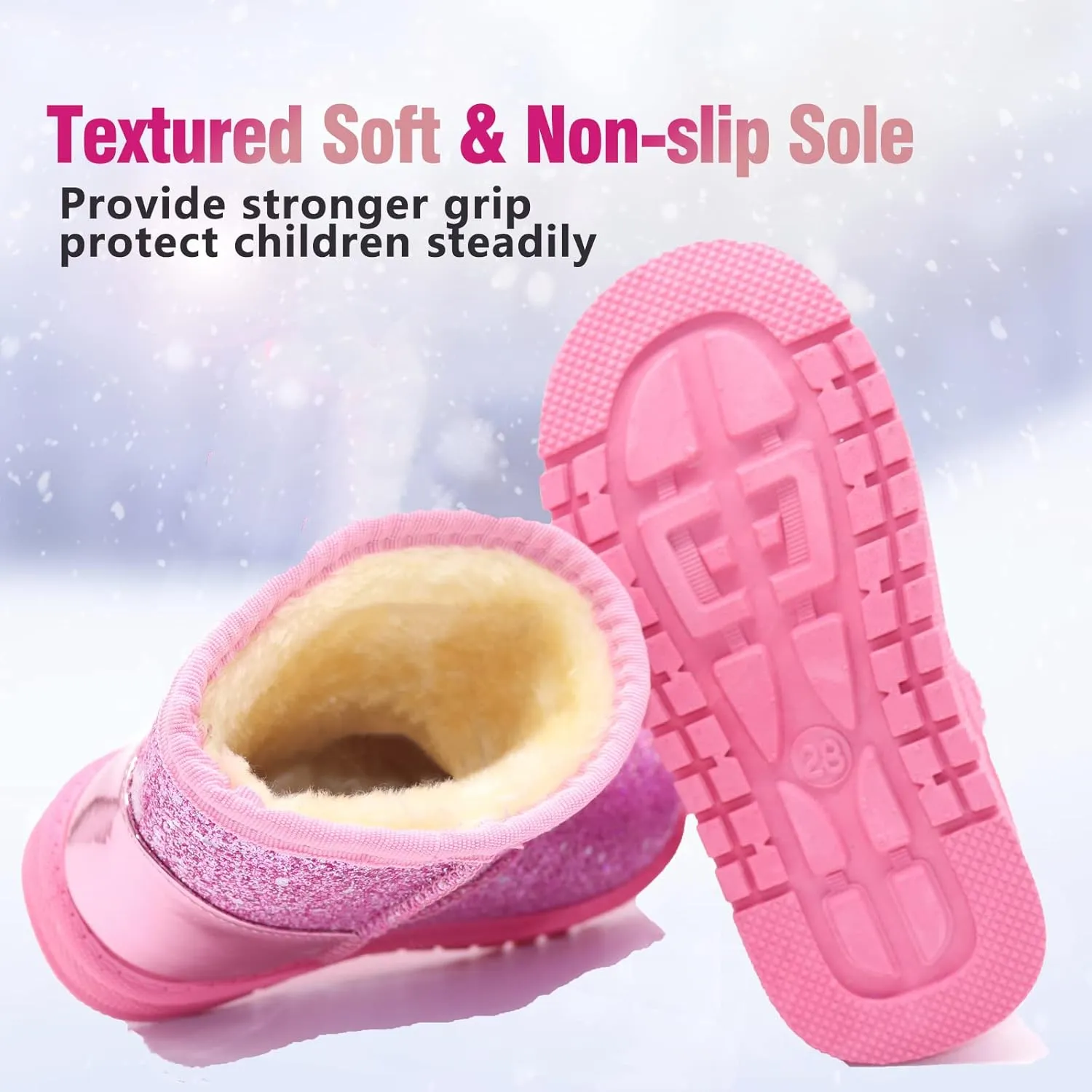 Girls Glitter Snow Boots Toddler/Little Girls Warm Winter Sequin Comfy Cute Durable Outdoor Sparkle Princess Ankle Boots