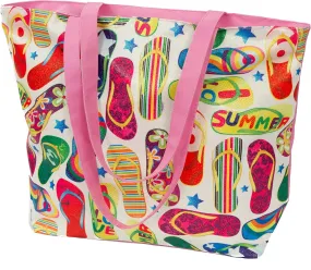 Glitter Tote Bag, Travel Tote Bag, Water Resistant Beach Bag (L17"xH13"xW4", Glitter Flipflops)