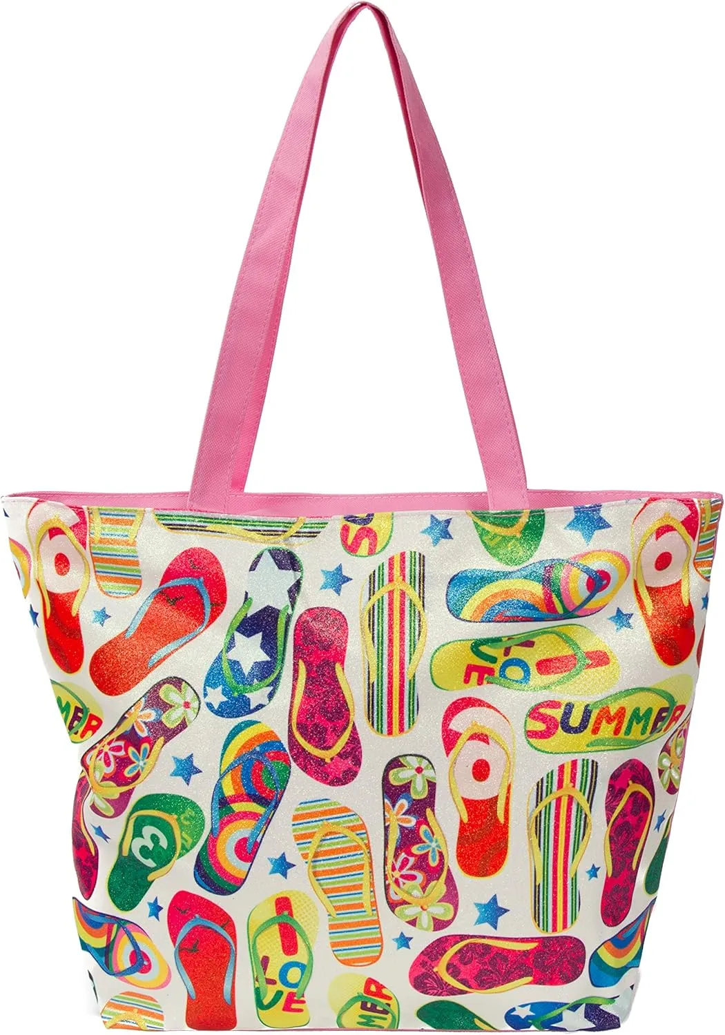 Glitter Tote Bag, Travel Tote Bag, Water Resistant Beach Bag (L17"xH13"xW4", Glitter Flipflops)