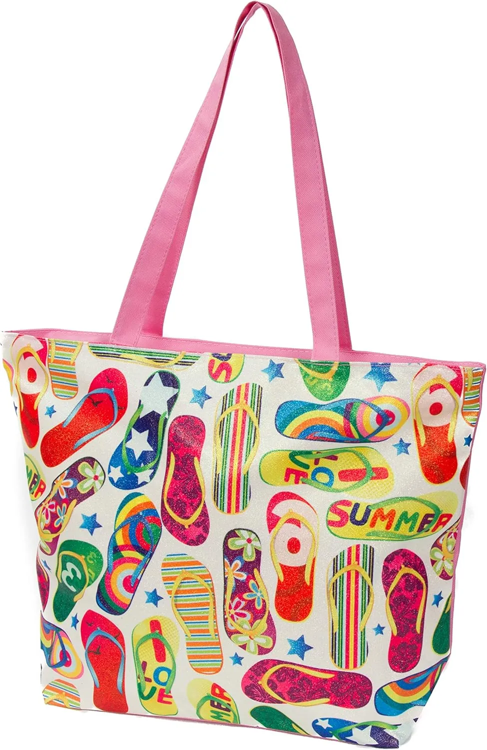 Glitter Tote Bag, Travel Tote Bag, Water Resistant Beach Bag (L17"xH13"xW4", Glitter Flipflops)