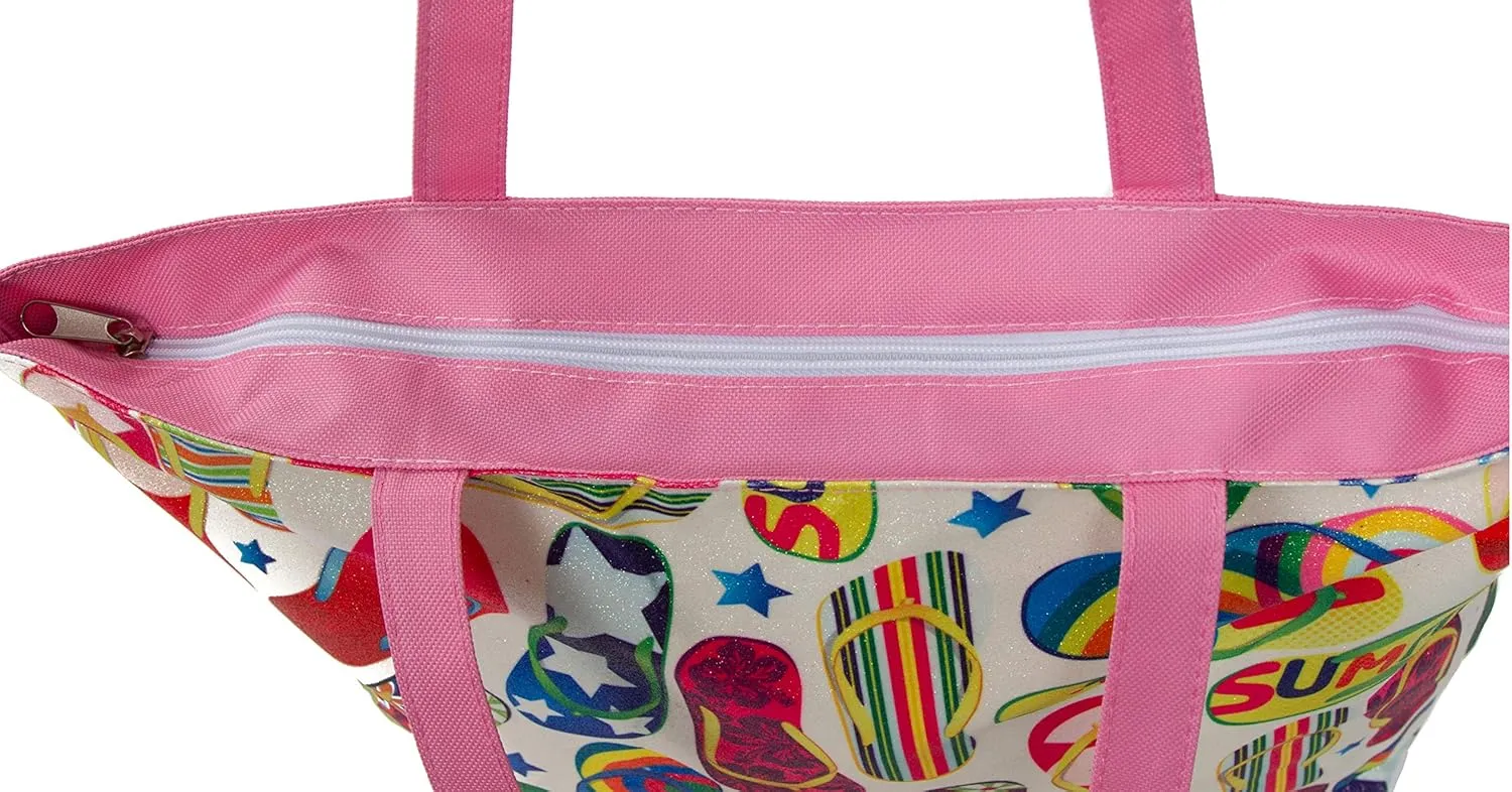 Glitter Tote Bag, Travel Tote Bag, Water Resistant Beach Bag (L17"xH13"xW4", Glitter Flipflops)