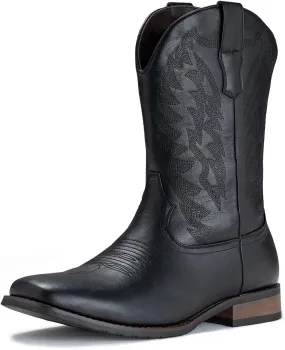 IUV Cowboy Boots For Men Wide Foot Square Toe Western Boots with Classic Embroidered Durable Slip on Boots