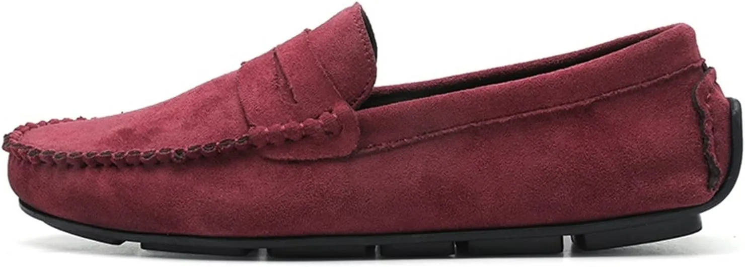 JIADELI Mens Loafers Suede Vamp Penny Loafer Stitching Details Round Toe Anti-Slip Resistant Flat Heel Outdoor Slip On