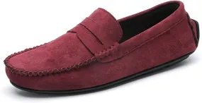 JIADELI Mens Loafers Suede Vamp Penny Loafer Stitching Details Round Toe Anti-Slip Resistant Flat Heel Outdoor Slip On