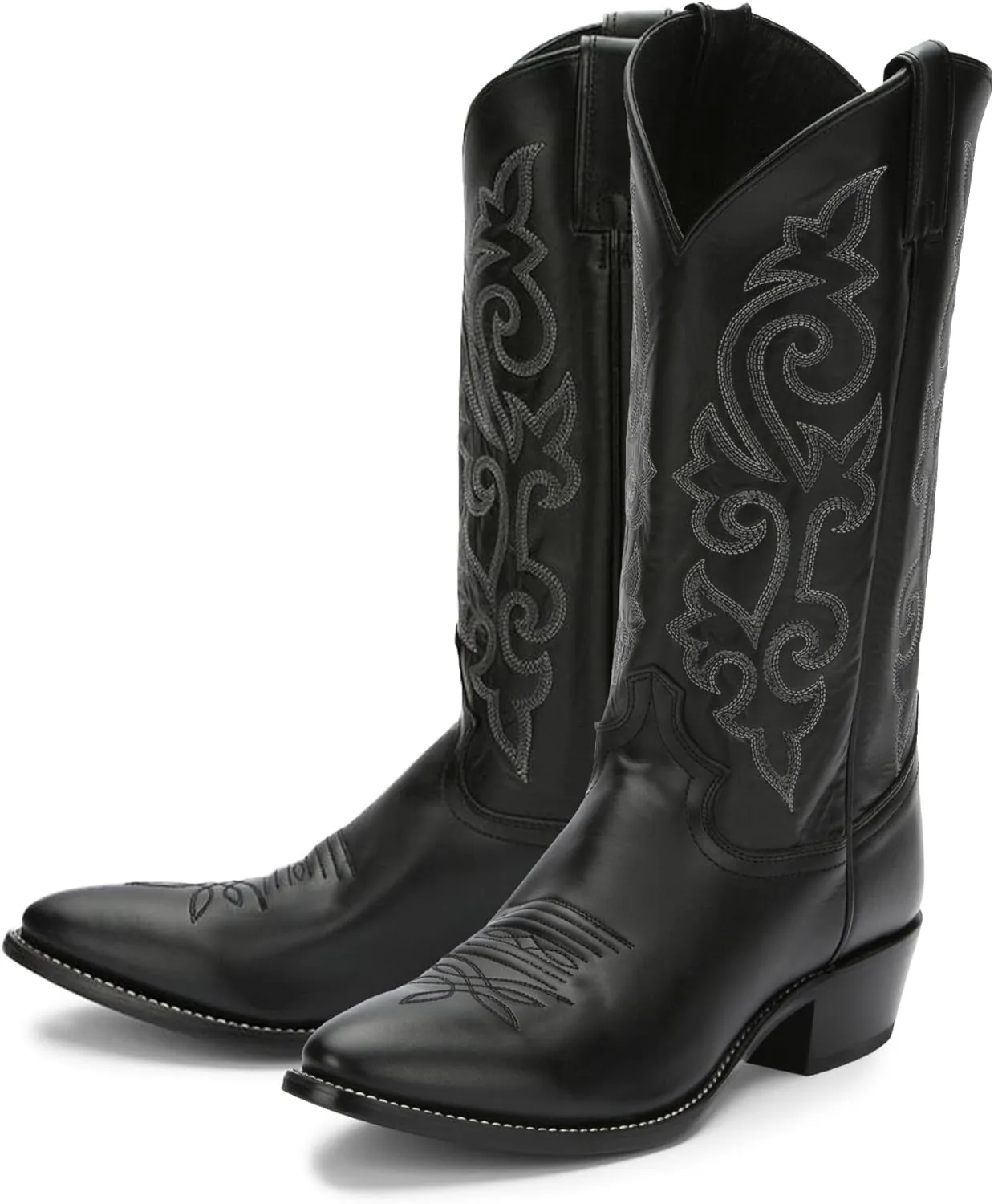 Justin Buck 13" Cowboy Boots for Men - Durable Premium Full-Grain Leather Round Toe Western Boots Build with Cushioned Insole & Full Welt Construction, Black - 11 EE