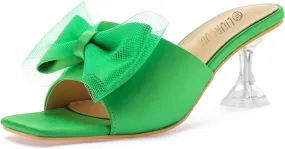 LIURUIJIA Women'S Bowknot High Heels Mule Sandals Open Toe Bow Low Heel Slippers Comfortable Wedding Party Sexy Prom Dress Bridal Shoes Slide Mules Platform Slippers Dressy Casual Trendy Bridal