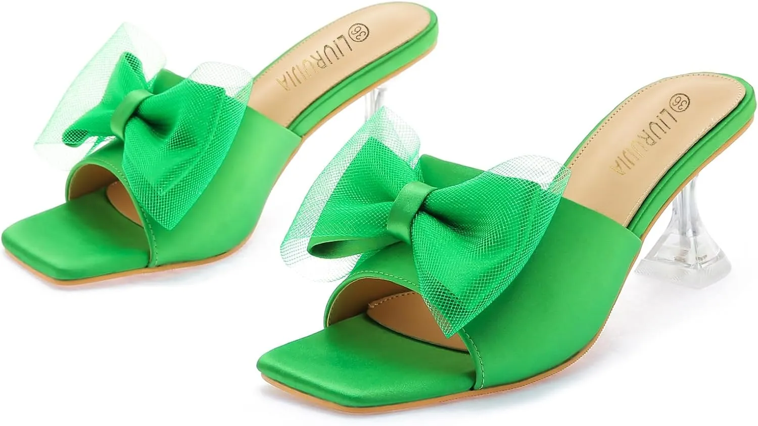 LIURUIJIA Women'S Bowknot High Heels Mule Sandals Open Toe Bow Low Heel Slippers Comfortable Wedding Party Sexy Prom Dress Bridal Shoes Slide Mules Platform Slippers Dressy Casual Trendy Bridal