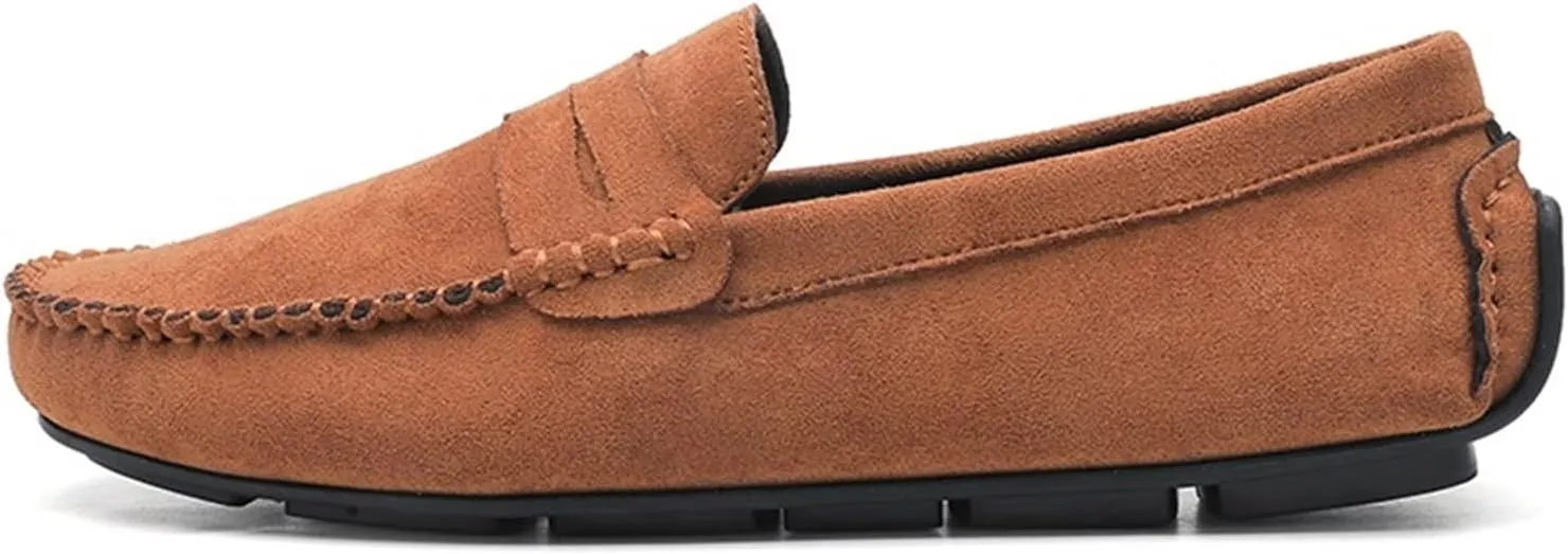 Loafers for Men Suede Vamp Penny Loafer Stitching Details Round Toe Slip Resistant Comfortable Anti-Slip Prom Slip-on