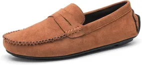 Loafers for Men Suede Vamp Penny Loafer Stitching Details Round Toe Slip Resistant Comfortable Anti-Slip Prom Slip-on