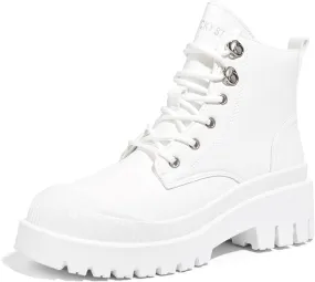 LUCKY STEP Women's Platform Ankle Boots Zipper Fashion Combat Thick Lug Sole Durable Chunky Wedge Booties Shoes