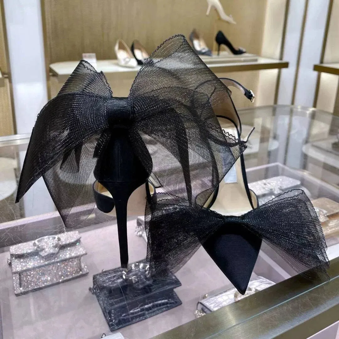 Mesh Bow Stiletto Heels