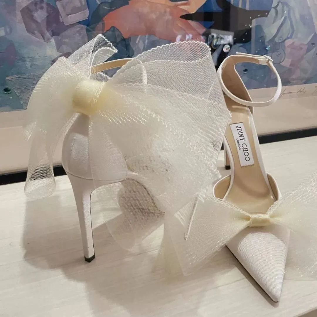 Mesh Bow Stiletto Heels