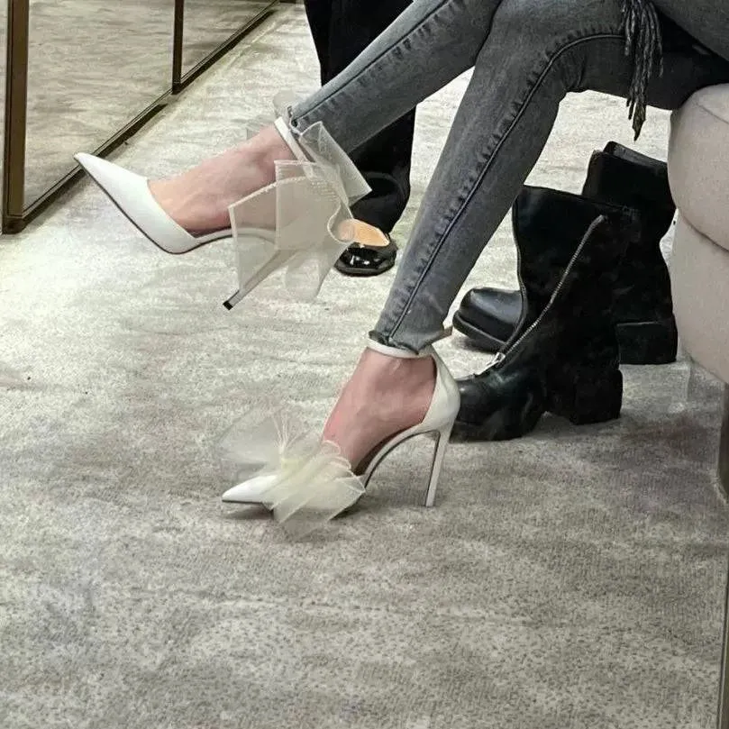 Mesh Bow Stiletto Heels