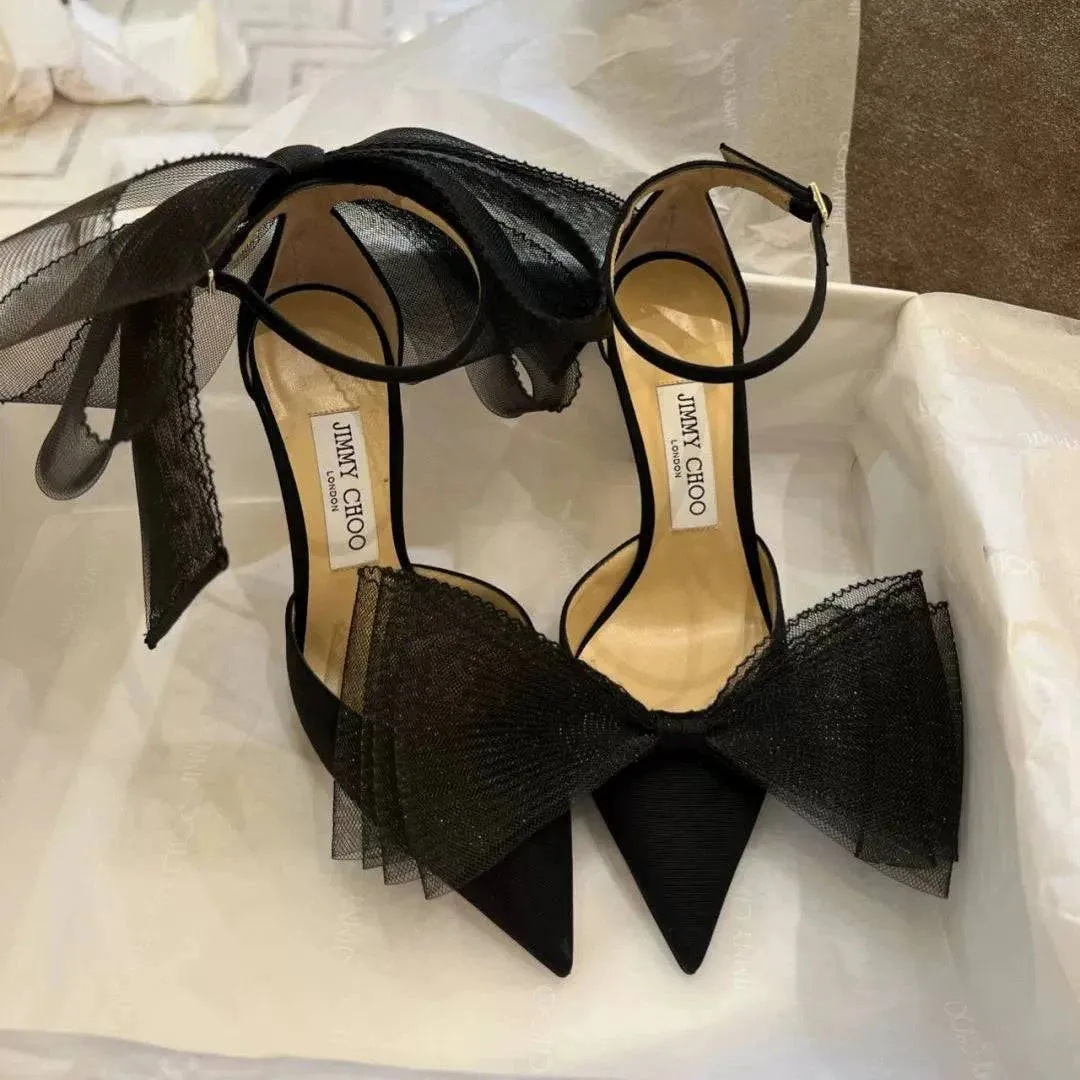 Mesh Bow Stiletto Heels