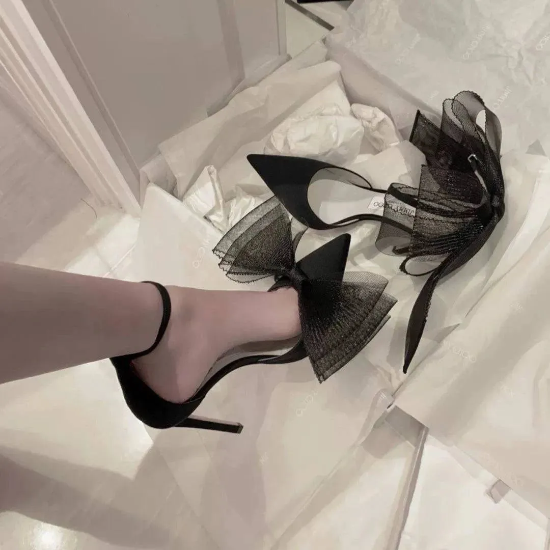 Mesh Bow Stiletto Heels