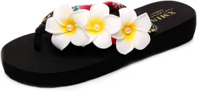 MIOKE Womens Bohemia Flower Flat Platform Flipflops Trendy Summer Comfy Satin Nonslip Beach Thong Sandals