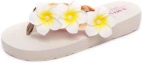 MIOKE Womens Bohemia Flower Flat Platform Flipflops Trendy Summer Comfy Satin Nonslip Beach Thong Sandals
