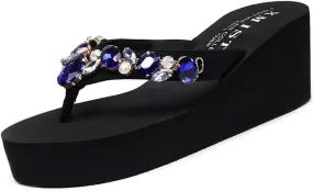 MIOKE Women's Sparkly Rhinestone Wedge Flipflops Summer Platform High Heel Anti-Slip Beach Thong Sandals