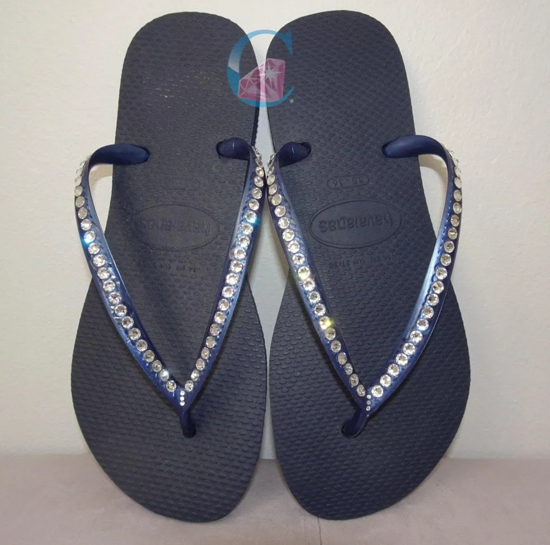 Navy Thin Strap Havaiana/Crystal Clear - 1 Row *