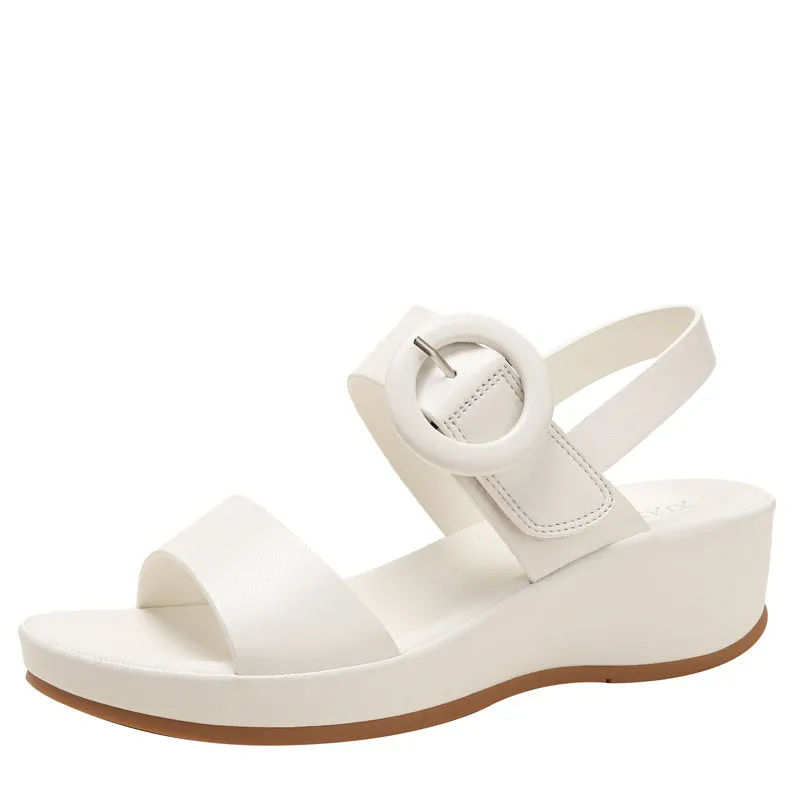 Platform wedge sandals with buckle strap