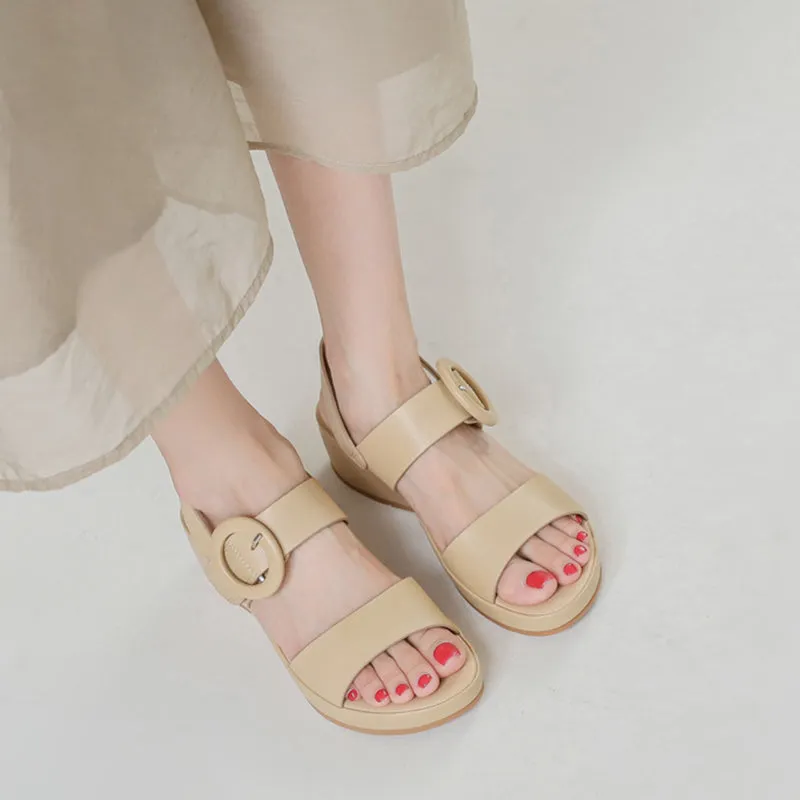 Platform wedge sandals with buckle strap