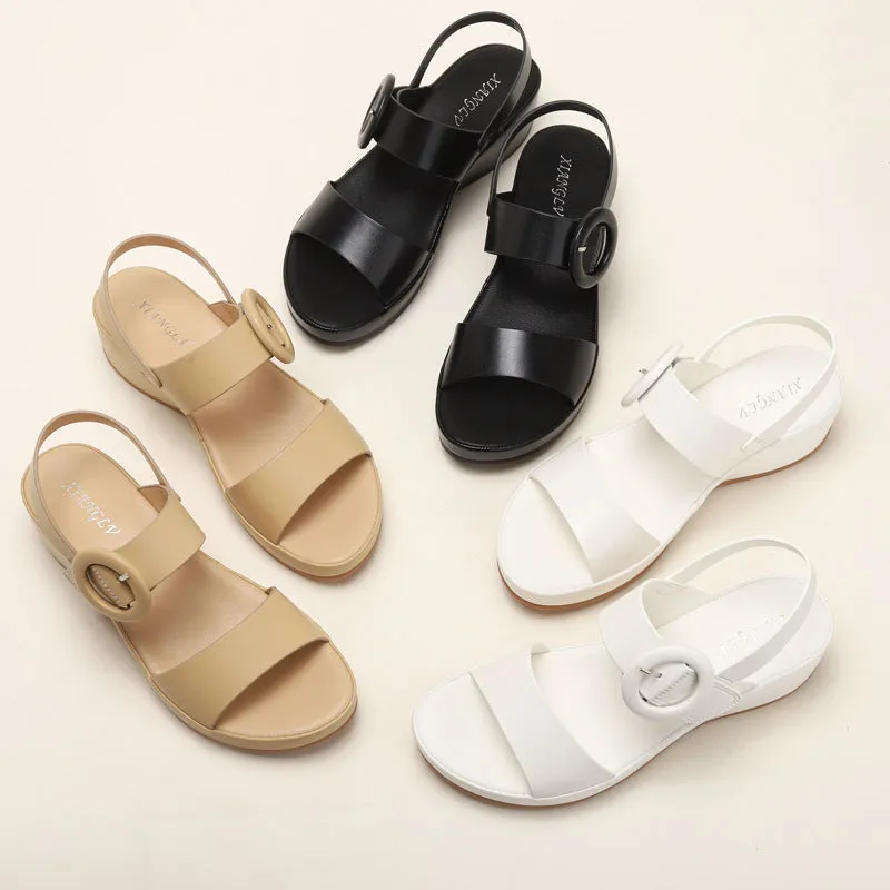 Platform wedge sandals with buckle strap
