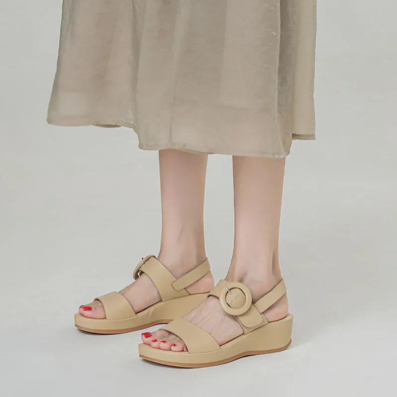 Platform wedge sandals with buckle strap