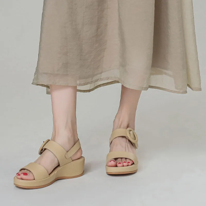 Platform wedge sandals with buckle strap