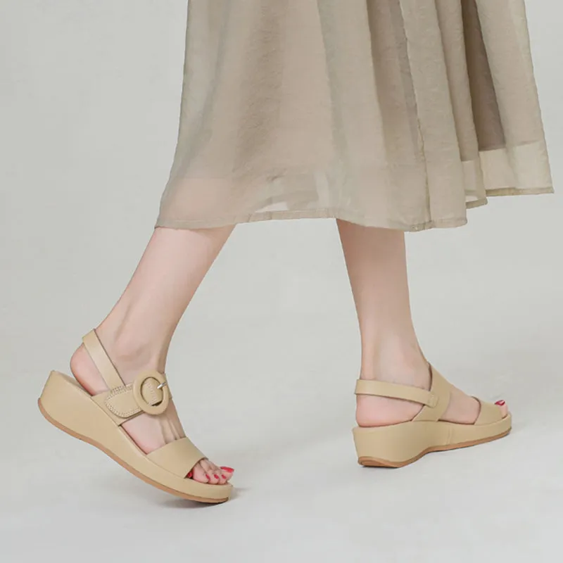 Platform wedge sandals with buckle strap