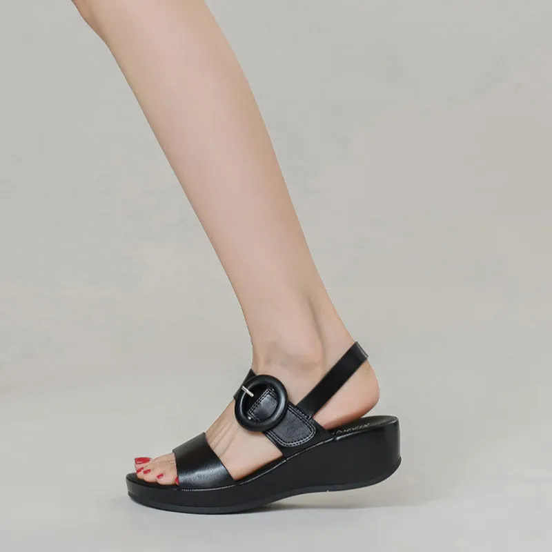 Platform wedge sandals with buckle strap