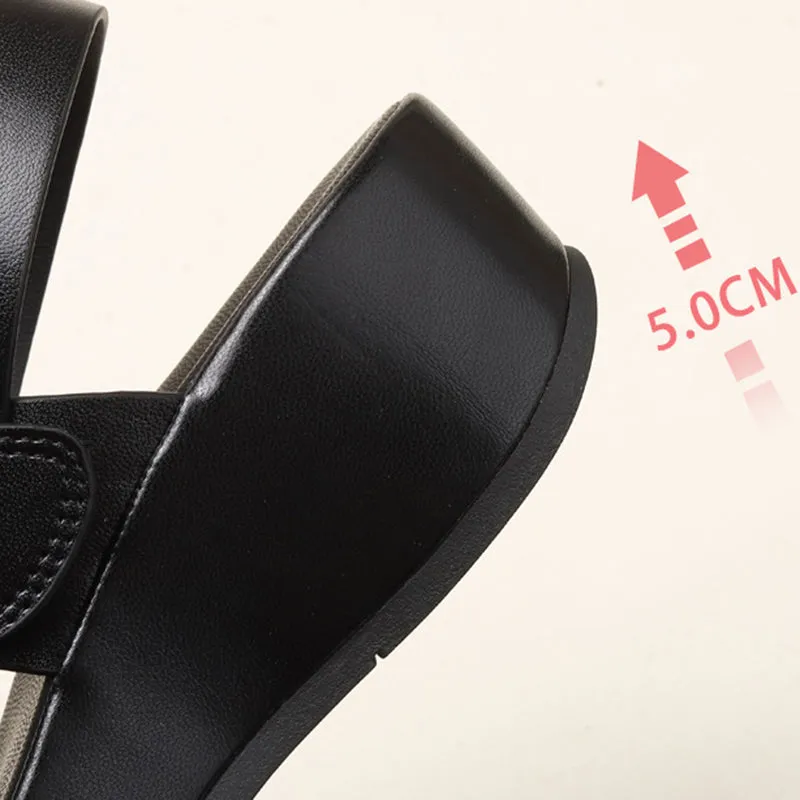 Platform wedge sandals with buckle strap