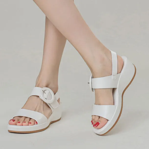 Platform wedge sandals with buckle strap